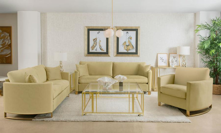 Corliss - Upholstered Curved Track Arm Loveseat - Camel Stationary Loveseat modern furniture Contempo Furniture