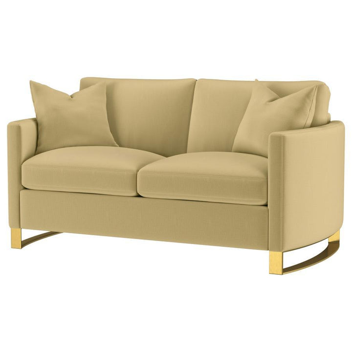 Corliss - Upholstered Curved Track Arm Loveseat - Camel Stationary Loveseat modern furniture Contempo Furniture
