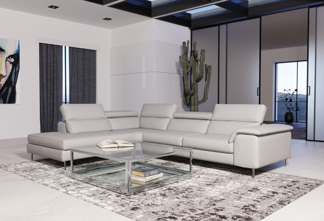 Viola - Italian Contemporary Grey Leather Left Facing Sectional Sofa