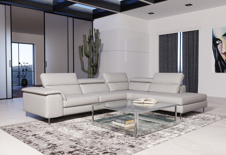 Viola - Italian Contemporary Grey Leather Right Facing Sectional Sofa