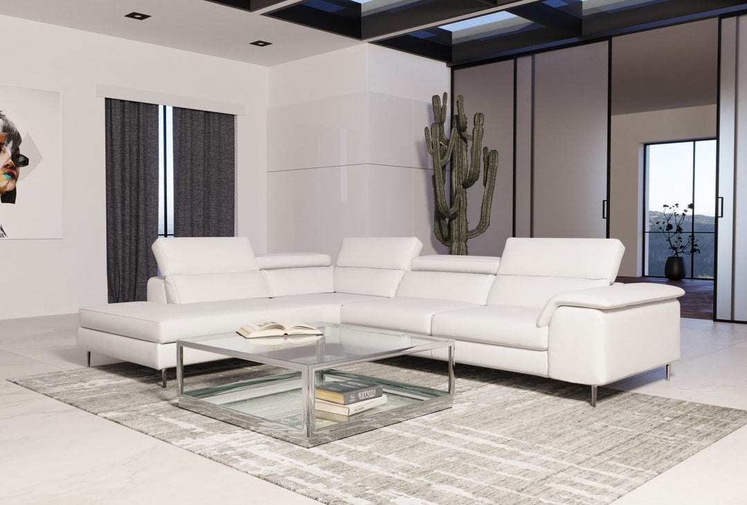 Viola - Italian Contemporary White Leather Left Facing Sectional Sofa