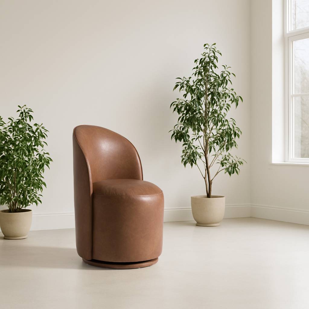 Correa  Modern Brown Vegan Leather Swivel Dining Chair