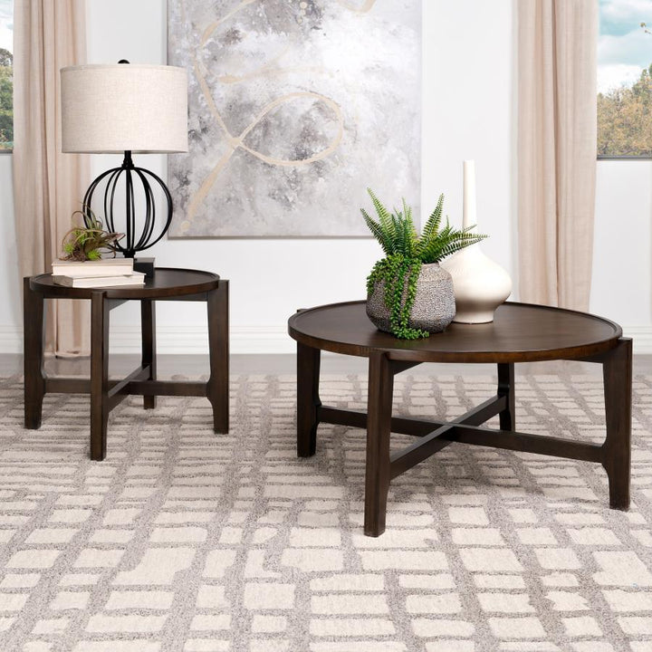 Cota - Round Solid Wood Coffee Table - Dark Brown Coffee Table modern furniture Contempo Furniture