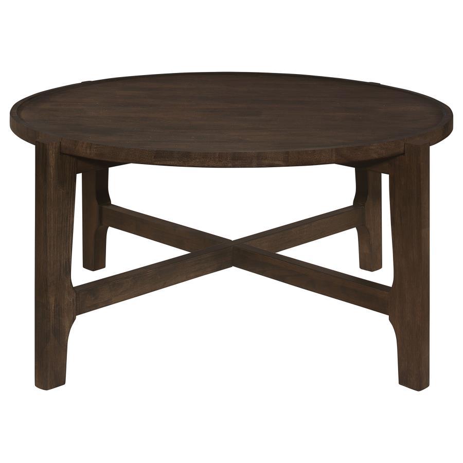 Cota - Round Solid Wood Coffee Table - Dark Brown Coffee Table modern furniture Contempo Furniture