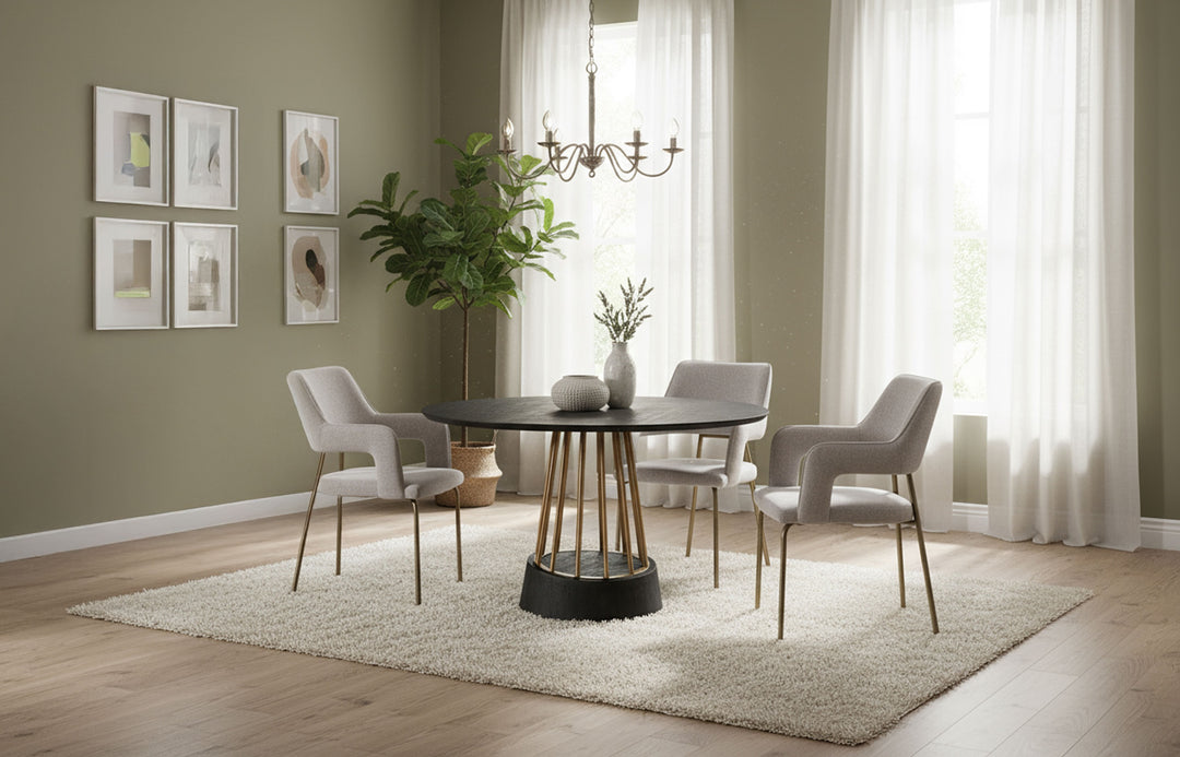 Cotopaxi - Modern Charcoal + Brass Round Dining Table