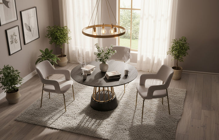 Cotopaxi - Modern Charcoal + Brass Round Dining Table