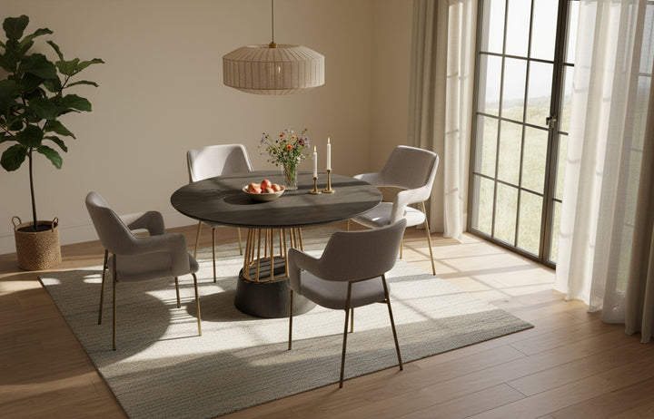 Cotopaxi - Modern Charcoal + Brass Round Dining Table