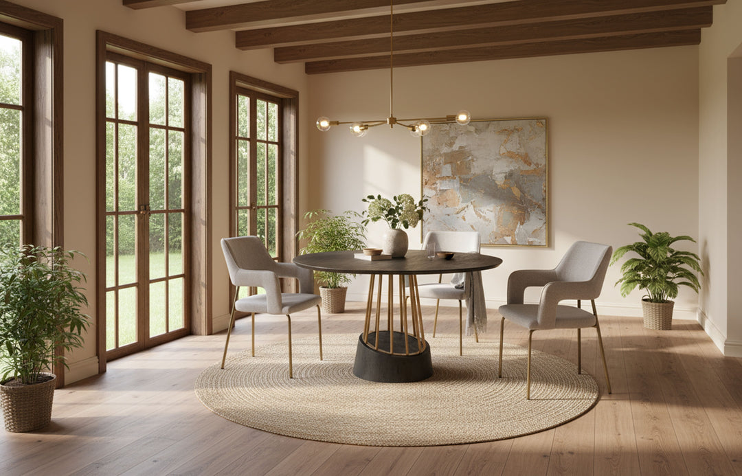 Cotopaxi - Modern Charcoal + Brass Round Dining Table