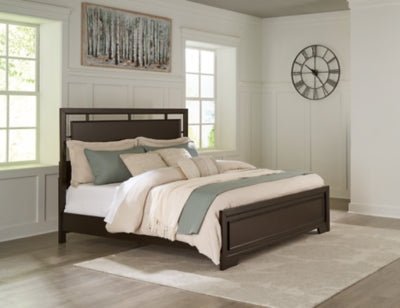 Covetown California King Panel Bed - Dark Brown Panel Bed modern furniture Contempo Furniture