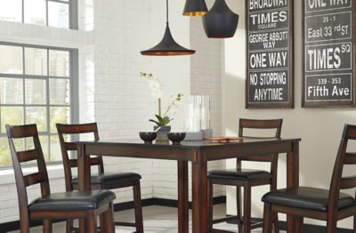 Coviar Counter Height Dining Table and Bar Stools (Set of 5) - Dark Brown 5 Piece Dining Room Set modern furniture Contempo Furniture