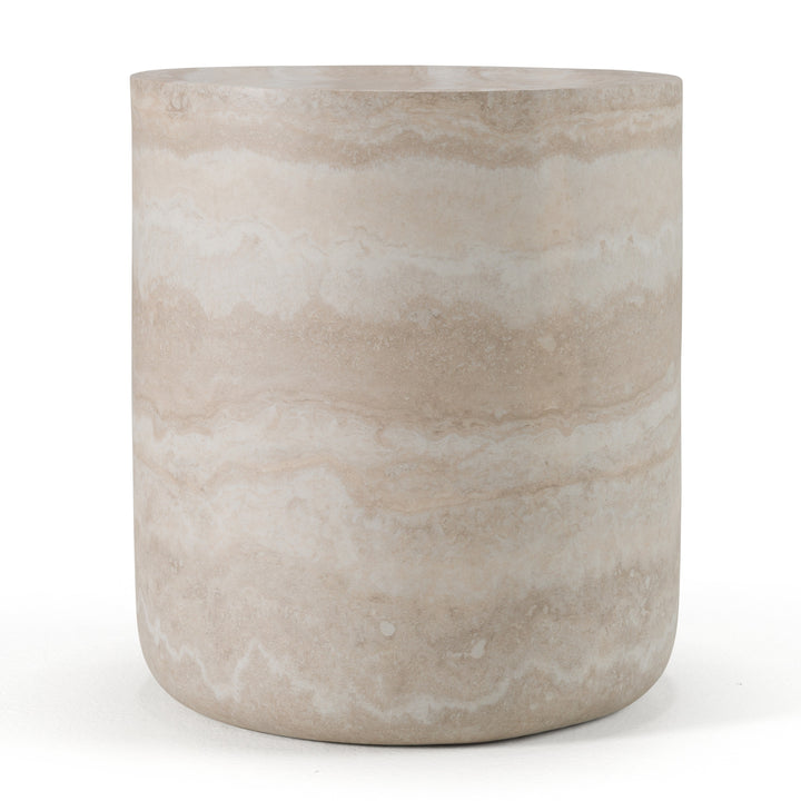 Cozad - Modern Faux Travertine Round End Table