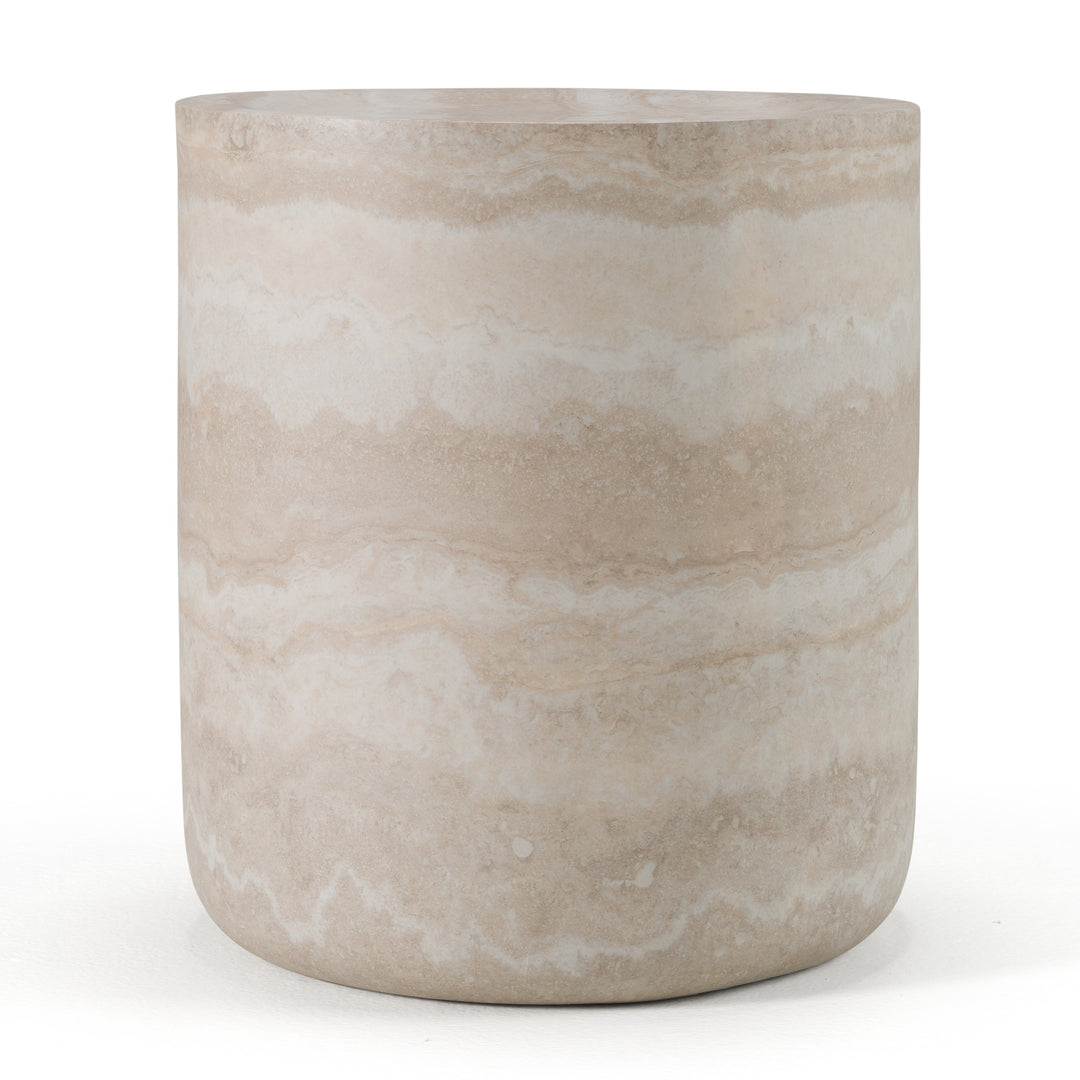 Cozad - Modern Faux Travertine Round End Table