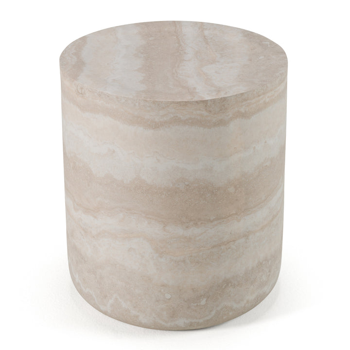 Cozad - Modern Faux Travertine Round End Table