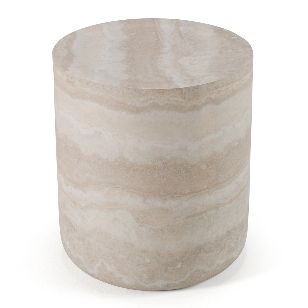 Cozad - Modern Faux Travertine Round End Table