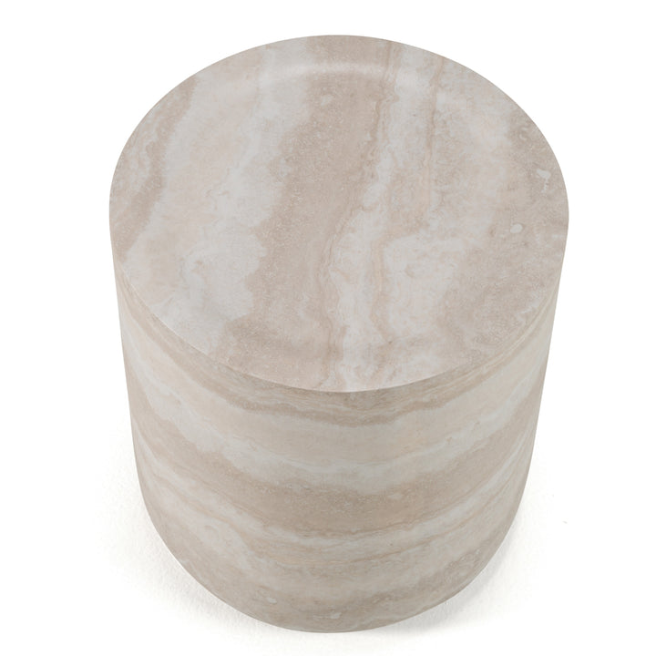 Cozad - Modern Faux Travertine Round End Table
