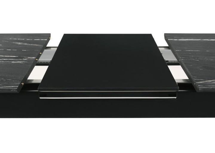 Crestmont - Extension Dining Table Faux Marble - Black Dining Table with Extension modern furniture Contempo Furniture