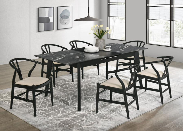 Crestmont - Extension Dining Table Faux Marble - Black Dining Table with Extension modern furniture Contempo Furniture