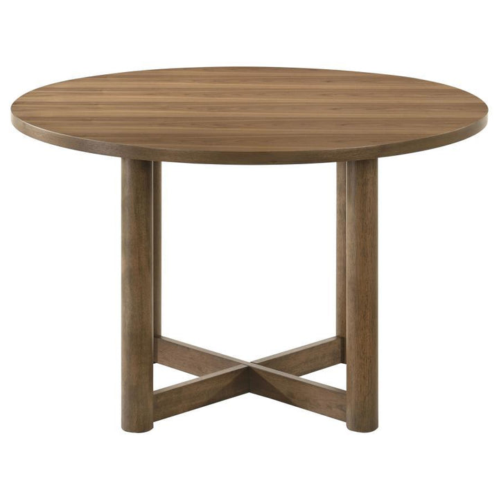 Crestmore - 5 Piece Round Wood Dining Table Set - Walnut 5 - Piece Dining Room Set modern furniture Contempo Furniture