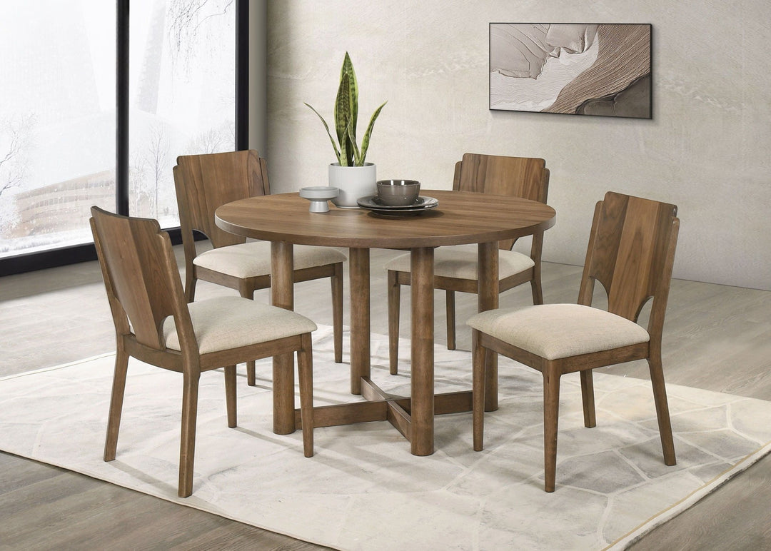Crestmore - 5 Piece Round Wood Dining Table Set - Walnut 5 - Piece Dining Room Set modern furniture Contempo Furniture