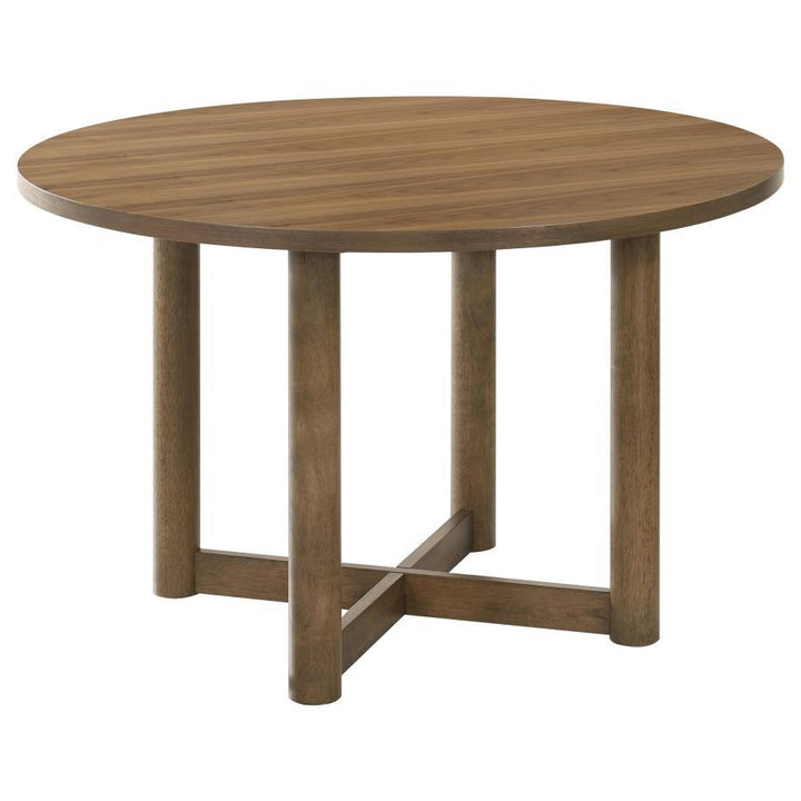 Crestmore - 5 Piece Round Wood Dining Table Set - Walnut 5 - Piece Dining Room Set modern furniture Contempo Furniture