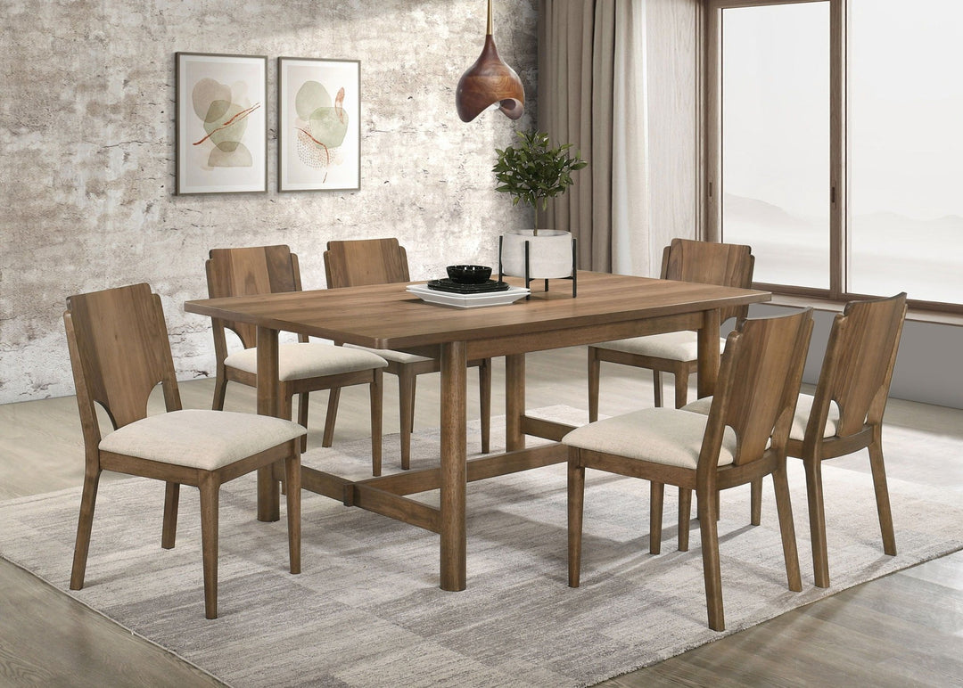 Crestmore - 7 Piece Rectangular Dining Table Set - Walnut 7 - Piece Dining Room Set modern furniture Contempo Furniture