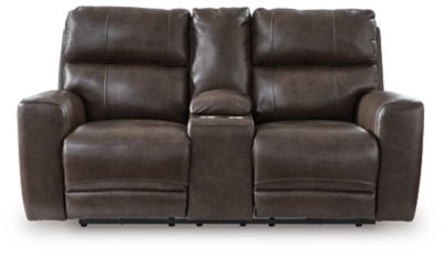 Crossplex Power Reclining Loveseat with Console - Dark Brown | Ashley Furniture