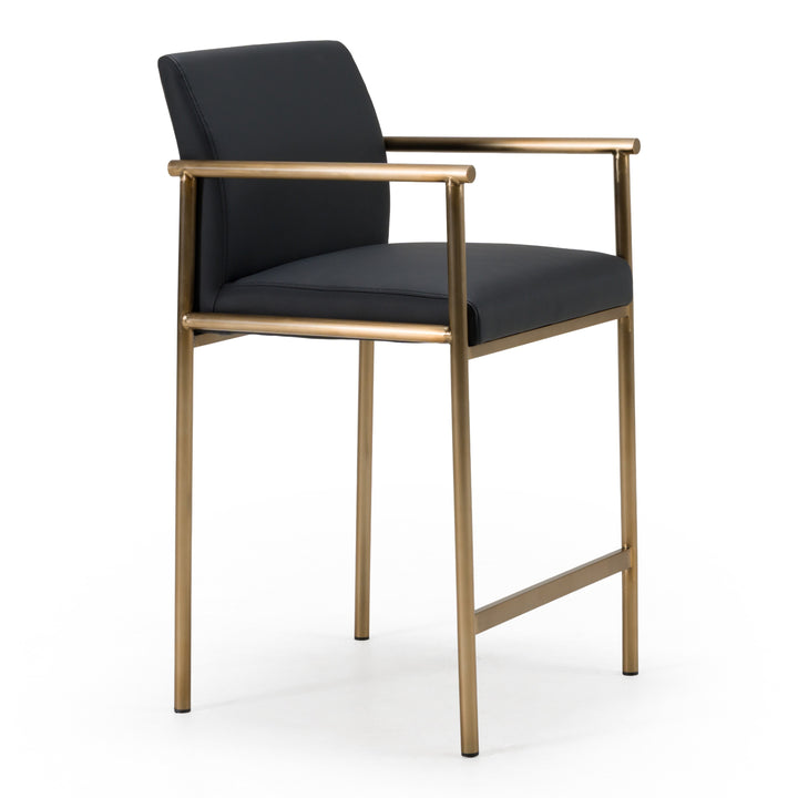 Custer - Modern Black Vegan Leather + Brass Counter Chair