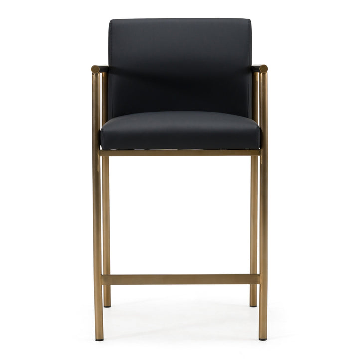 Custer - Modern Black Vegan Leather + Brass Counter Chair
