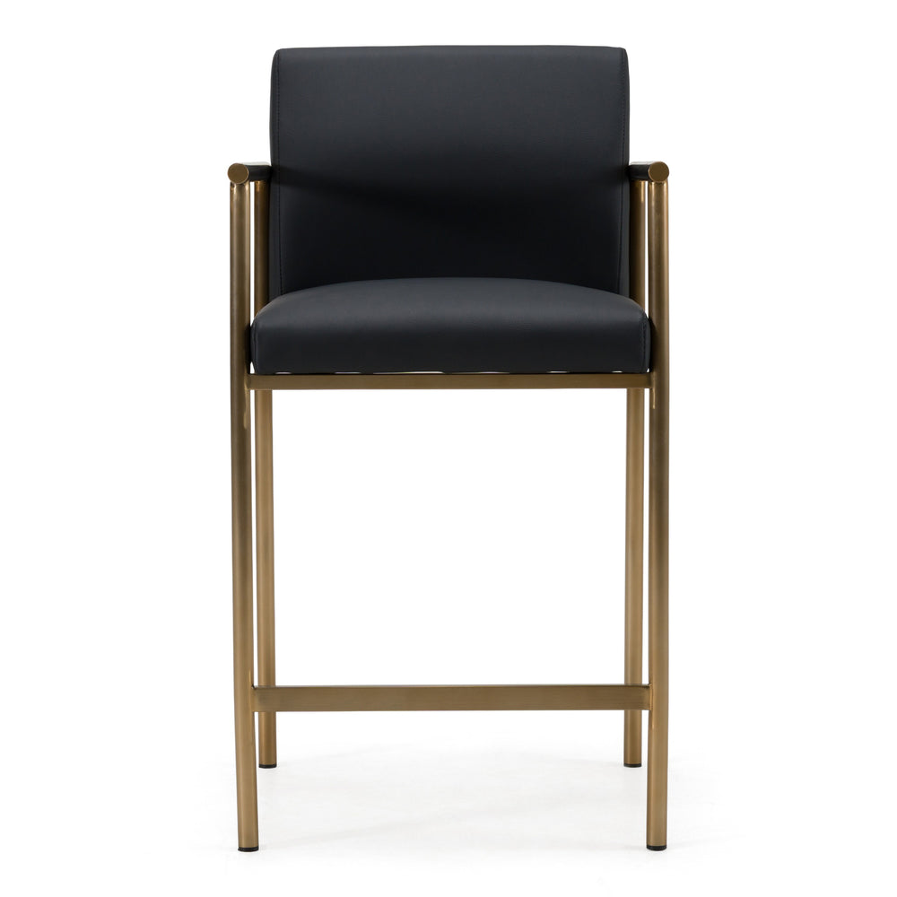 Custer - Modern Black Vegan Leather + Brass Counter Chair - View 10