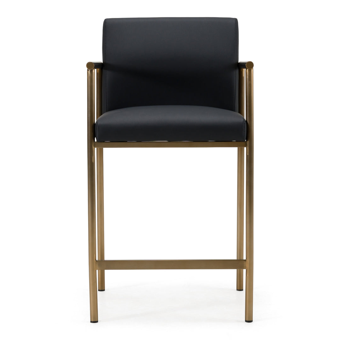 Custer - Modern Black Vegan Leather + Brass Counter Chair