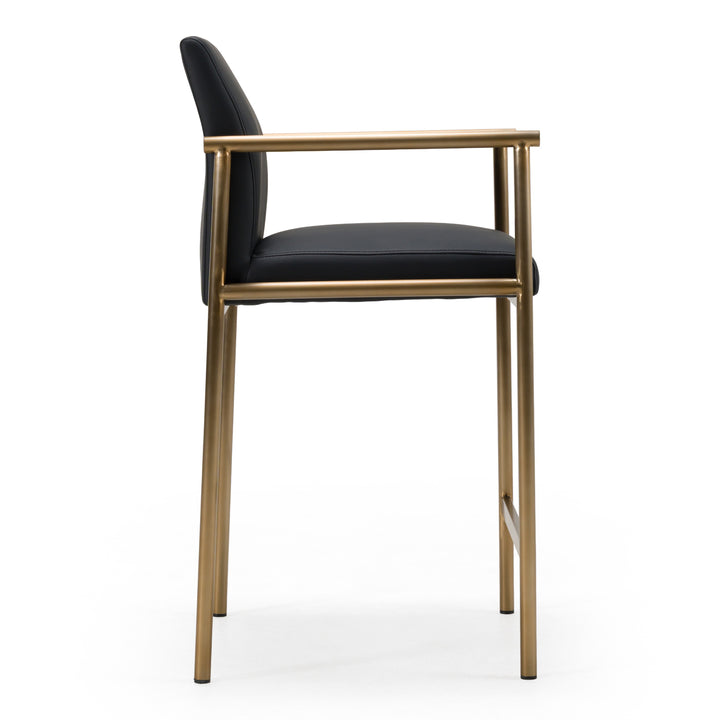 Custer - Modern Black Vegan Leather + Brass Counter Chair