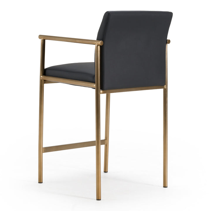 Custer - Modern Black Vegan Leather + Brass Counter Chair