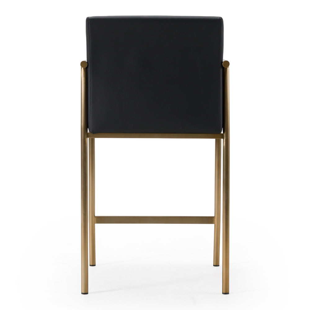Custer - Modern Black Vegan Leather + Brass Counter Chair - View 13