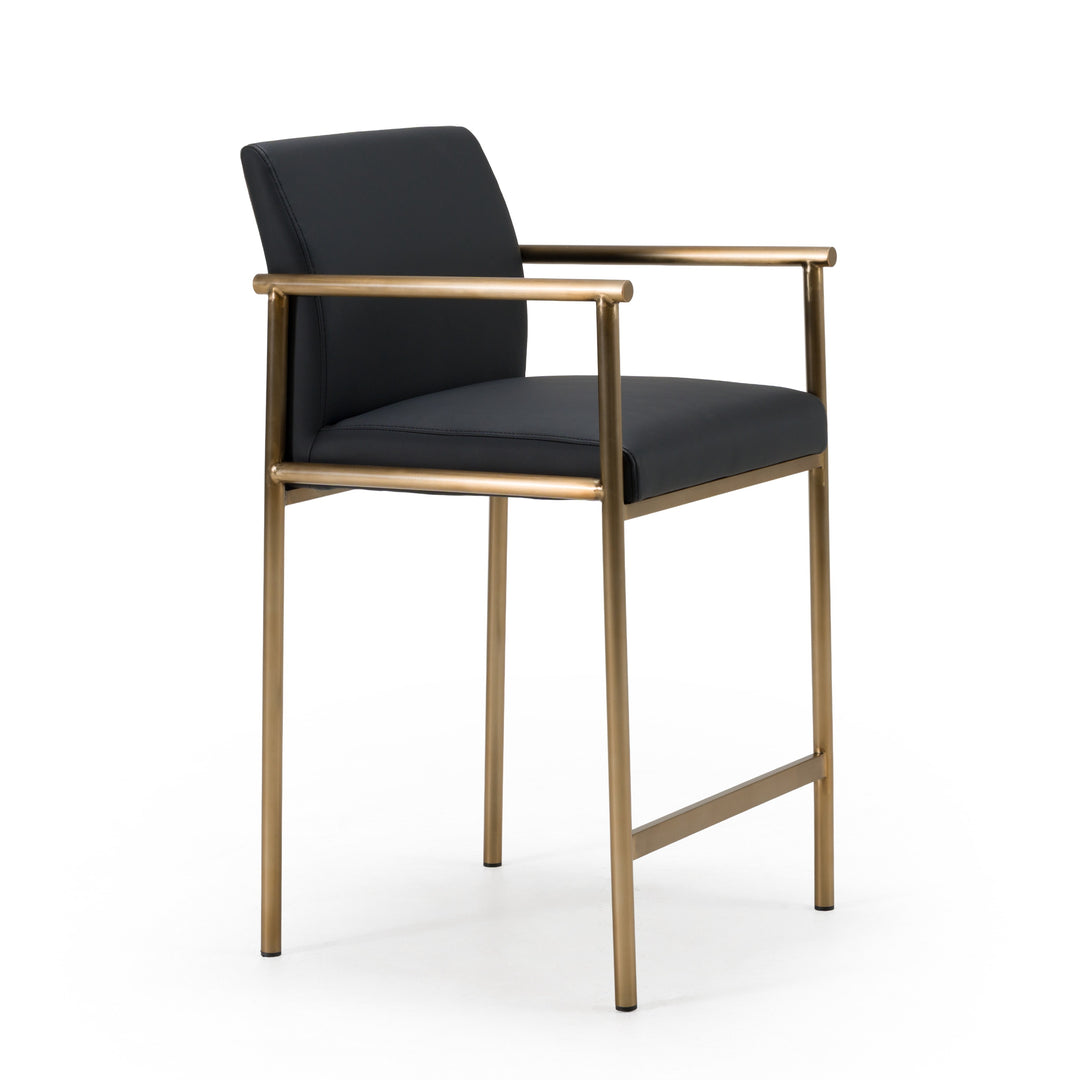 Custer - Modern Black Vegan Leather + Brass Counter Chair