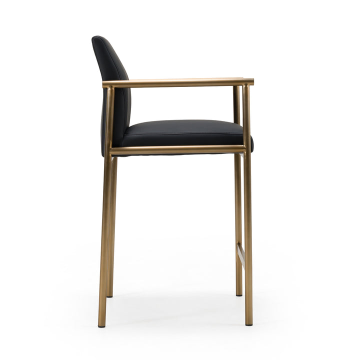 Custer - Modern Black Vegan Leather + Brass Counter Chair