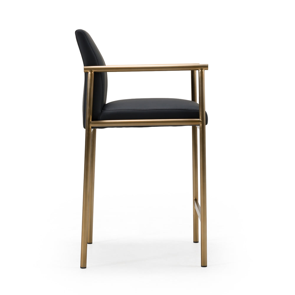 Custer - Modern Black Vegan Leather + Brass Counter Chair - View 3
