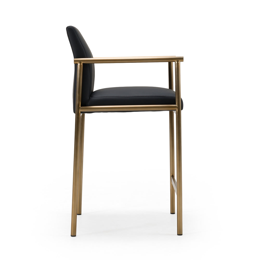 Custer - Modern Black Vegan Leather + Brass Counter Chair