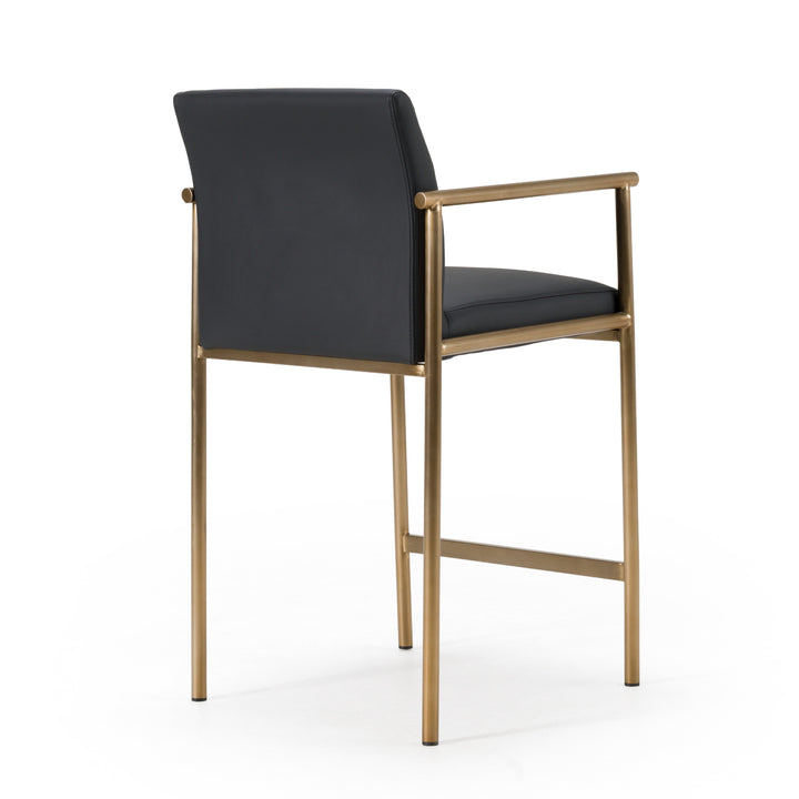 Custer - Modern Black Vegan Leather + Brass Counter Chair