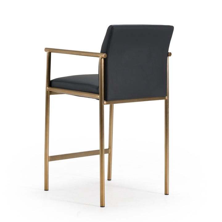 Custer - Modern Black Vegan Leather + Brass Counter Chair