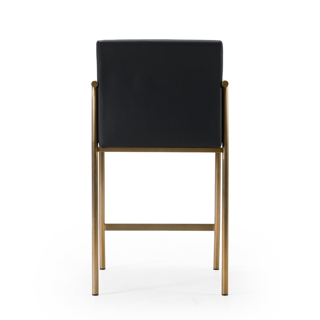 Custer - Modern Black Vegan Leather + Brass Counter Chair