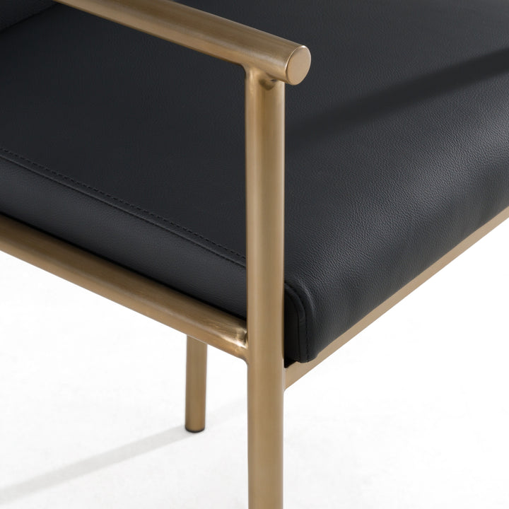 Custer  Modern Black Vegan Leather + Brass Counter Chair