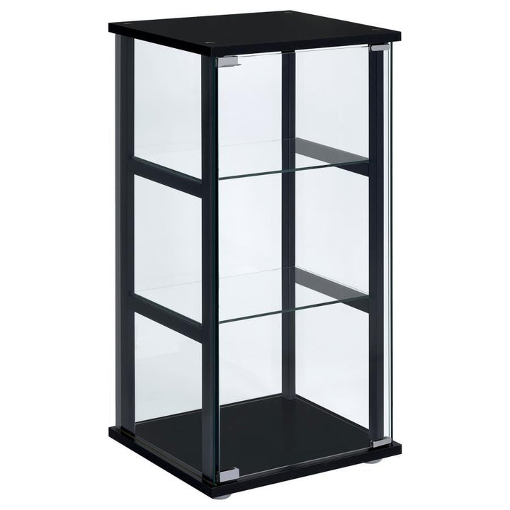 Cyclamen - 3 - Shelf Clear Glass Curio Display Cabinet - Black Curio Cabinet modern furniture Contempo Furniture