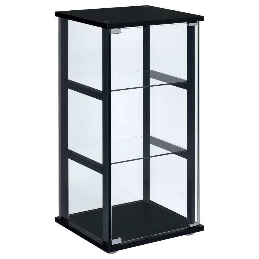 Cyclamen - 3 - Shelf Clear Glass Curio Display Cabinet - Black Curio Cabinet modern furniture Contempo Furniture