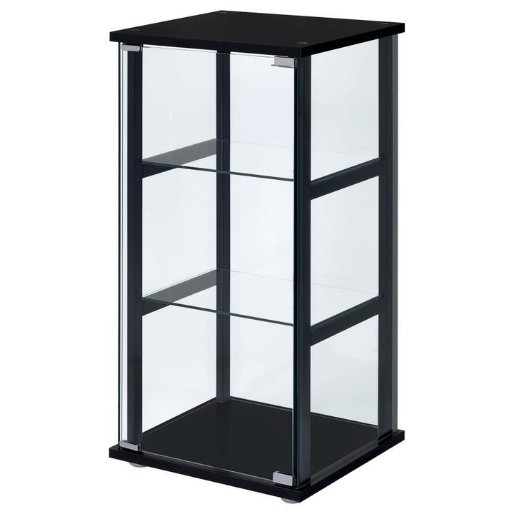 Cyclamen - 3 - Shelf Clear Glass Curio Display Cabinet - Black Curio Cabinet modern furniture Contempo Furniture