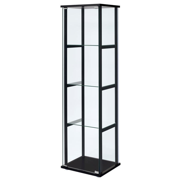 Cyclamen - 4 - Shelf Clear Glass Curio Display Cabinet - Black Curio Cabinet modern furniture Contempo Furniture