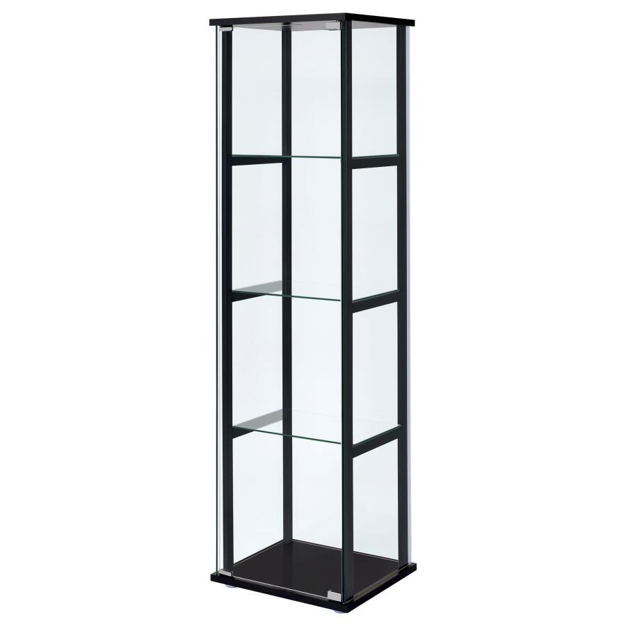 Cyclamen - 4 - Shelf Clear Glass Curio Display Cabinet - Black Curio Cabinet modern furniture Contempo Furniture