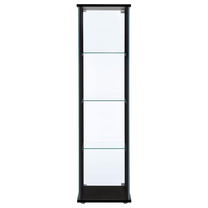 Cyclamen - 4 - Shelf Clear Glass Curio Display Cabinet - Black Curio Cabinet modern furniture Contempo Furniture