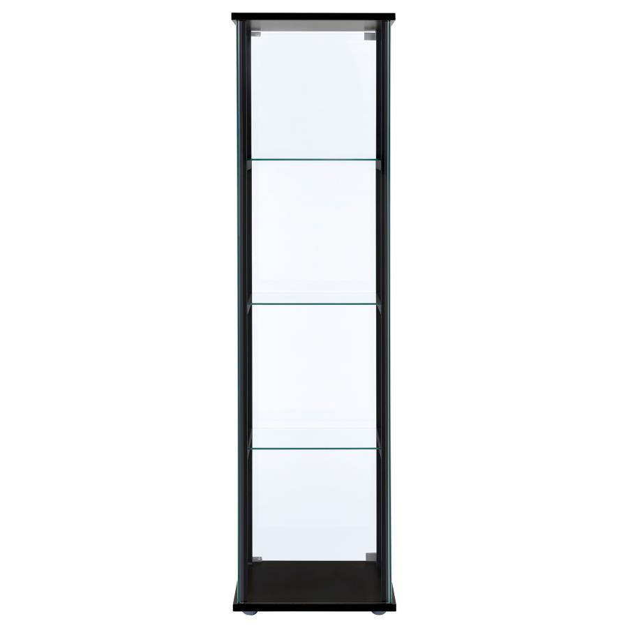 Cyclamen - 4 - Shelf Clear Glass Curio Display Cabinet - Black Curio Cabinet modern furniture Contempo Furniture