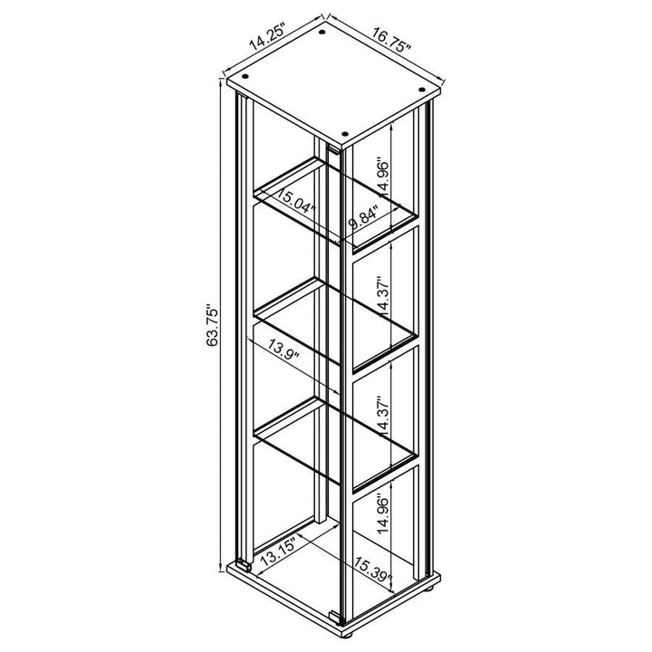 Cyclamen - 4 - Shelf Clear Glass Curio Display Cabinet - Black Curio Cabinet modern furniture Contempo Furniture