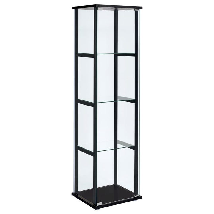 Cyclamen - 4 - Shelf Clear Glass Curio Display Cabinet - Black Curio Cabinet modern furniture Contempo Furniture